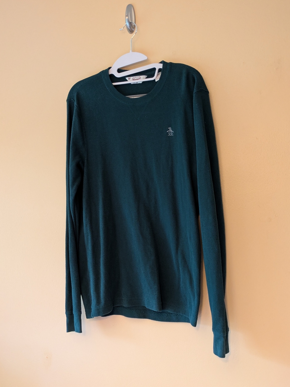 Original Penguin Long Sleeve Waffle Knit Crewneck Shirt - Forest Green